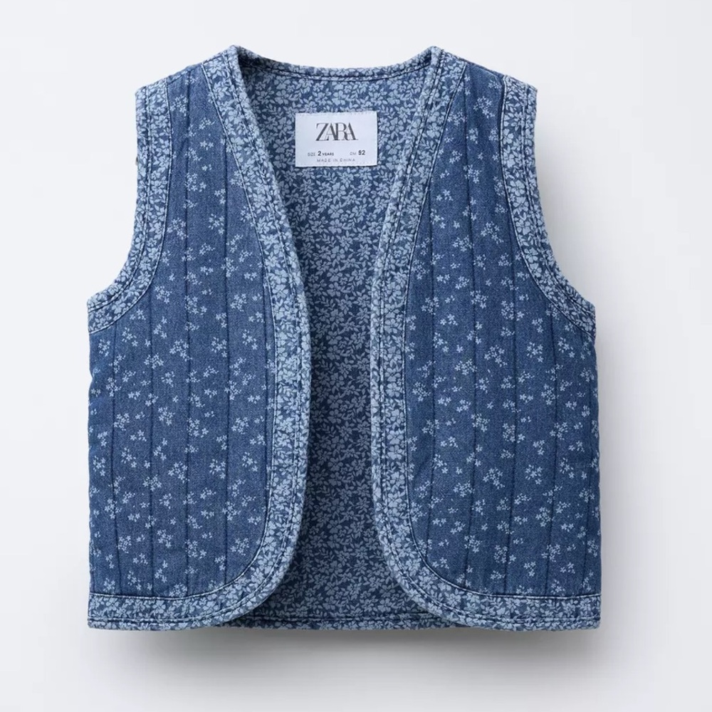 Zara FLORAL PRINT DENIM VEST